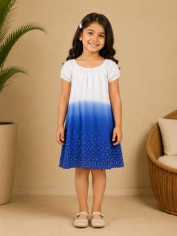 Miyo - Girls White and Blue Ombre Embellished Dress