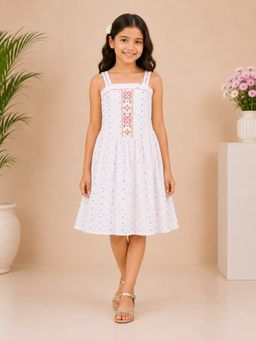 Miyo - Girls White Embroidered Strap Dress