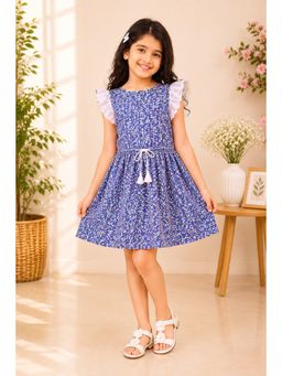 Miyo - Girls Floral Printed Ruffle Sleeves Fit and Flare Dress