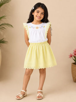 Miyo - Girls Ruffle Detail Embroidered Fit and Flare Dress