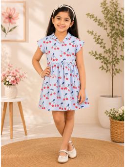 Miyo - Girls Light Blue Cherry Printed Dress