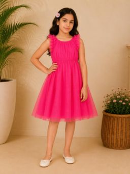 Miyo - Girls Pink Glitter Net Party Dress
