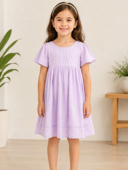 Miyo - Girls Lavender Lace Insert Gathered Dress