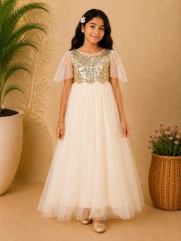Miyo - Girls White Sequin Gown