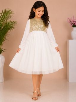 Miyo - Girls White Sequin Party Dress