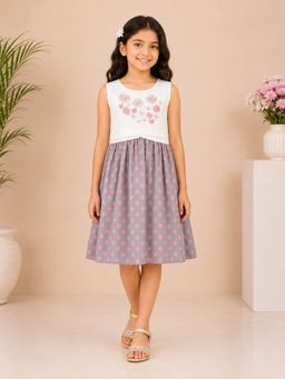 Miyo - Girls Embroidered Polka Dot Sleeveless Dress