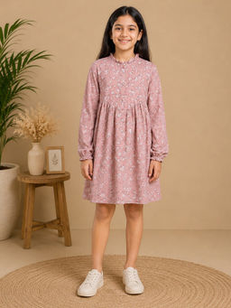 Miyo - Girls Mauve Floral Gathered Dress