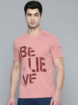Alcis - Men Dusty Pink Maroon Typography Printed T-shirt