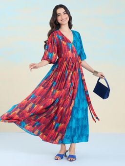 Navyasa By Liva - Multi-Color Liva Muslin Jacquard Abstract Print Maxi Dress