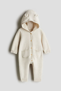 H&M - Boys White Cotton-Knit Romper Suit