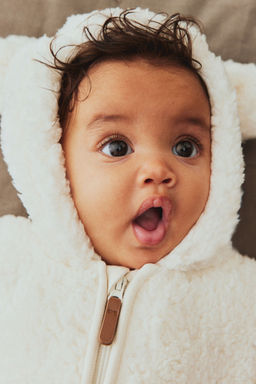 H&M - Boys White Pile Pram Suit With Ears