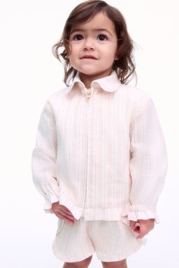 H&M - Girls Pink Frilled Linen-Blend Overshirt