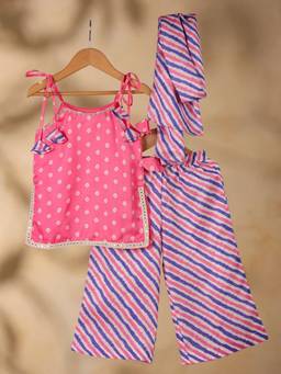CASA NINOS - Rani Pink Bandhani Print Boys Kurta With Pyjama