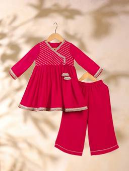 CASA NINOS - Sky Blue Chanderi Pintuck Embroidered Kurta With Pyjama