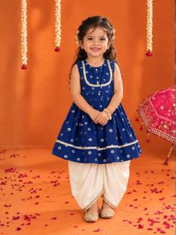 Little Bansi - Girls Bandhani Zari Kurta Salwar - Blue