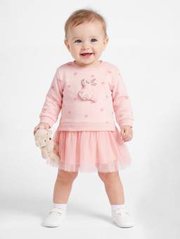 max - Girls Floral Print Applique Tulle Dress