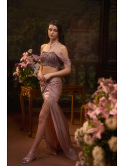 Muskan Aggarwal - Women Satin Pink Crop Top with Skirt