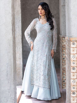 MABISH LUXE - Women Polyester Blue Kurta with Lehenga