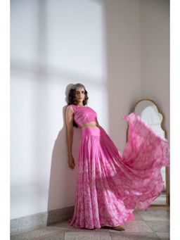 Naav - Women Silk Pink Lehenga with Stitched Blouse and Dupatta