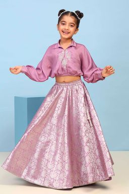 Biba - Purple Woven Polyester Blouse and Lehenga