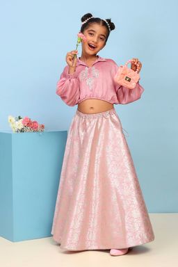 Biba - Pink Woven Polyester Blouse and Lehenga