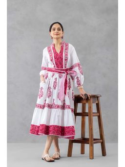 Finethreads by Hina & Nikhat - Pink Surkh Baag Dress With Belt