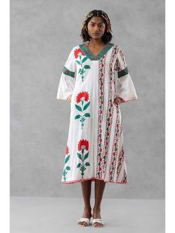 Finethreads by Hina & Nikhat - White Gulbagh Hand block Dress