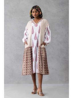 Finethreads by Hina & Nikhat - White Gul Baag Patchwork Dress