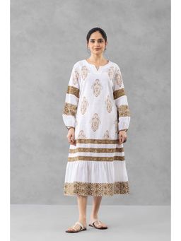 Finethreads by Hina & Nikhat - Khaki Rang Baag Tiered Dress