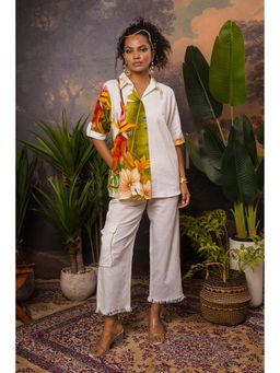 The House of Hemp - White Tropical Monkey Hemp Printed Co-Ord Set