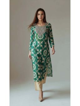 Diiwataa - Green Patchwork Print Kurta With Palazzo