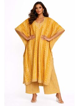 Diiwataa - Mustard Long Kaftan With Crop Top And Palazzo