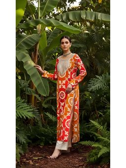 Diiwataa - Multi-Colour Orange Gotta Patti Toke With Amara Patchwork Print Kurta Set
