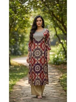 Diiwataa - Pink Amara Patchwork Print Kurta With Palazzo
