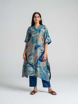 The Rune Studio - Blue Lagoon Kurta With Slip