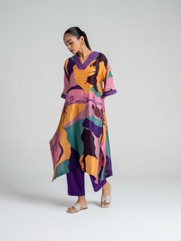 The Rune Studio - Purple Mosaic Kurta With Slip