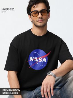 The Souled Store - Official Nasa: Black Logo Men Oversized T-Shirt