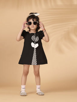 Cookie Pookie - Black Solid/Plain Puff Sleeves Regular Dress