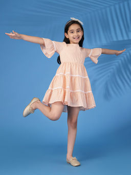 Cookie Pookie - Peach Stripes Half Sleeves Regular Dress