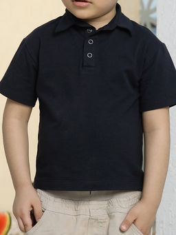 Cookie Pookie - Black Solid/Plain Half Sleeves Regular Polo T-Shirt