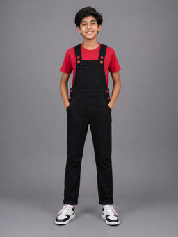 KiddoPanti - Boys Denim Woven Solid Dungaree Pant