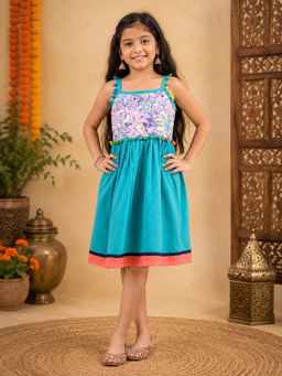 KiddoPanti - Cotton Knit Sleeveless Floral Printed Strap Dress