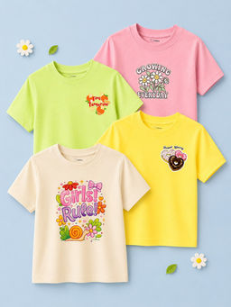 Kidbea - Girls Bamboo Comfortable Print T-Shirts (Pack of 4 )