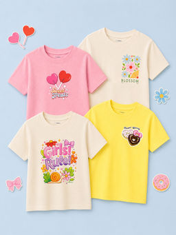 Kidbea - Girls Bamboo Comfortable Print T-Shirts (Pack of 4 )