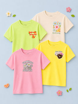 Kidbea - Girls Bamboo Comfortable Print T-Shirts (Pack of 4 )