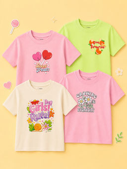 Kidbea - Girls Bamboo Comfortable Print T-Shirts (Pack of 4 )