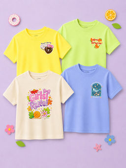 Kidbea - Girls Bamboo Comfortable Print T-Shirts (Pack of 4 )