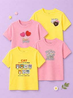 Kidbea - Girls Bamboo Comfortable Print T-Shirts (Pack of 4 )