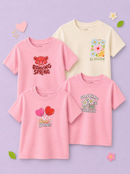 Kidbea - Girls Bamboo Comfortable Print T-Shirts (Pack of 4 )