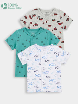 Carter's - Organic Cotton Front Open T-Shirt In Assorted Prints (Pack of 3)